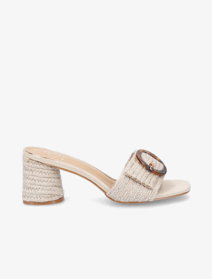 Mules en raphia à boucle style écailles - Beige - 5