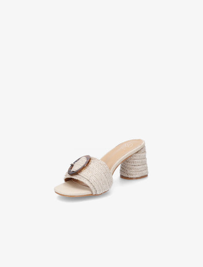 Mules en raphia à boucle style écailles - Beige - 3