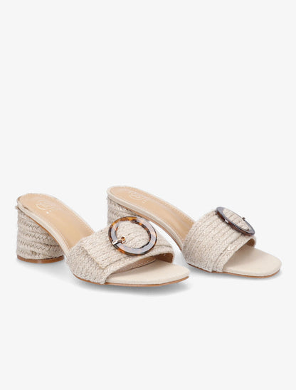 Mules en raphia à boucle style écailles - Beige - 4