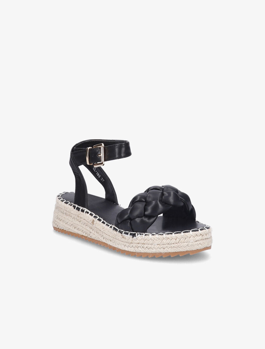 Sandales tressées à semelles compensées raphia - Noir - 2