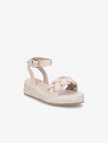 Sandales tressées à semelles compensées raphia - Beige - 2