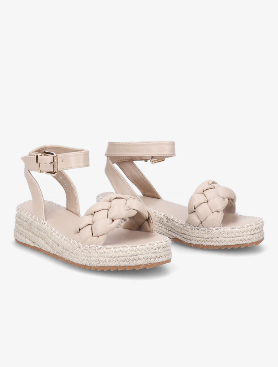 Sandales tressées à semelles compensées raphia - Beige - 4