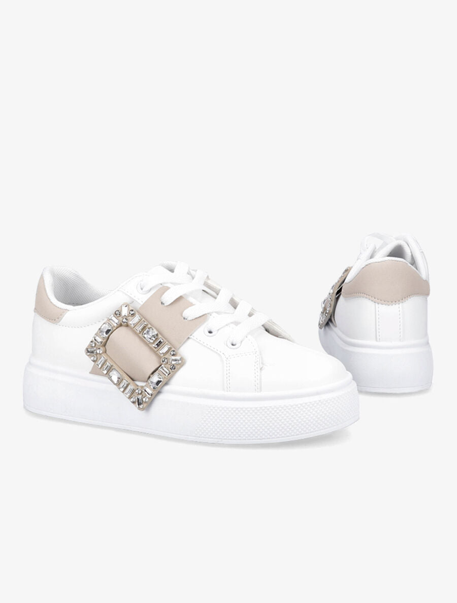 Baskets à boucle à strass - Beige - 4