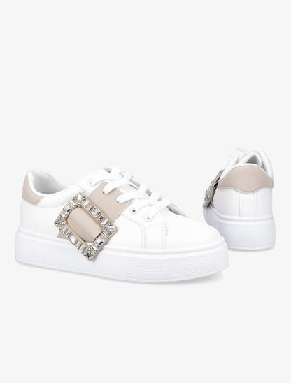 Baskets à boucle à strass - Beige - 4
