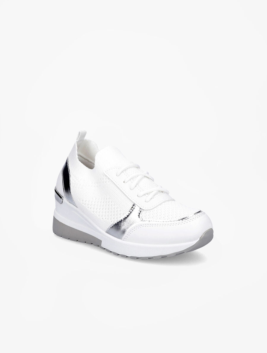 Baskets compensées en simili et mesh - Blanc - 2
