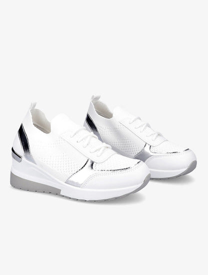 Baskets compensées en simili et mesh - Blanc - 4