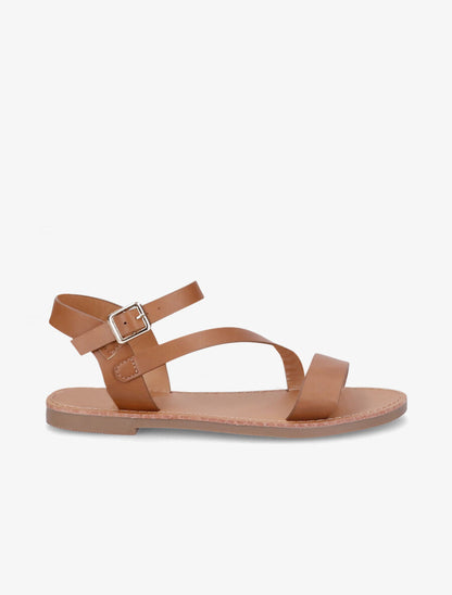 Sandales plates à brides asymétriques - Camel - 1