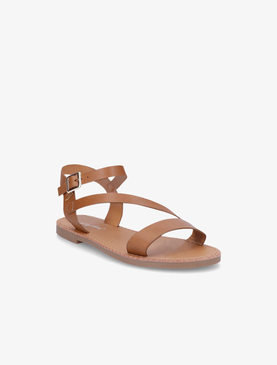 Sandales plates à brides asymétriques - Camel - 2