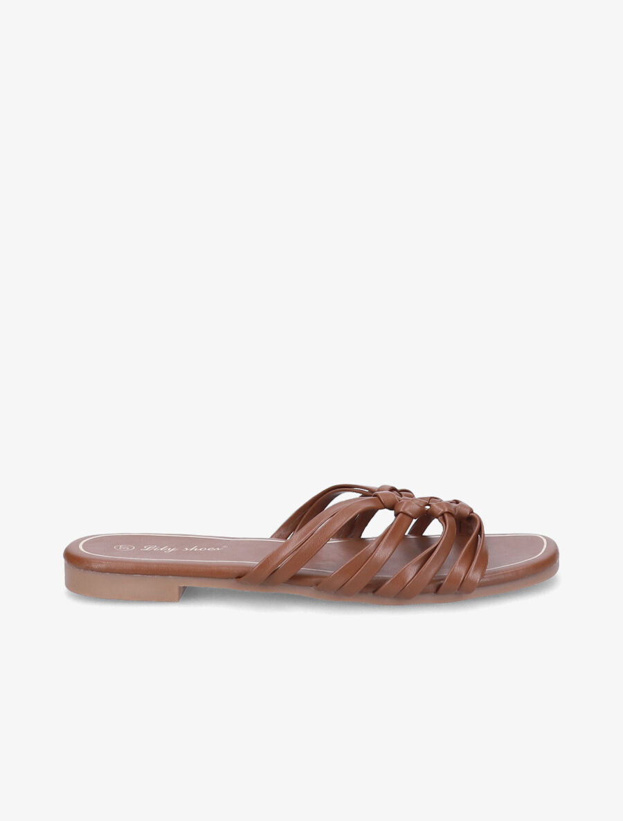 Mules plates à brides et anneaux - Camel - 1