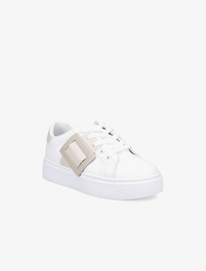 Baskets en simili à boucle - Blanc/beige - 2