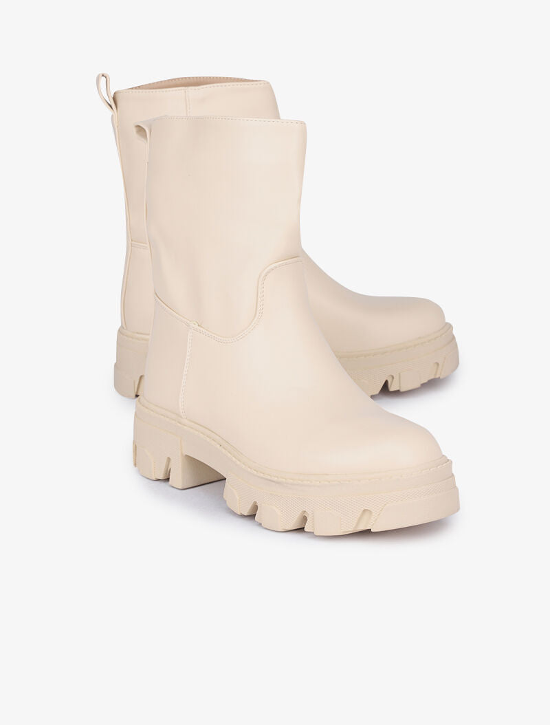 Boots montantes à semelles crantées - Beige - 4