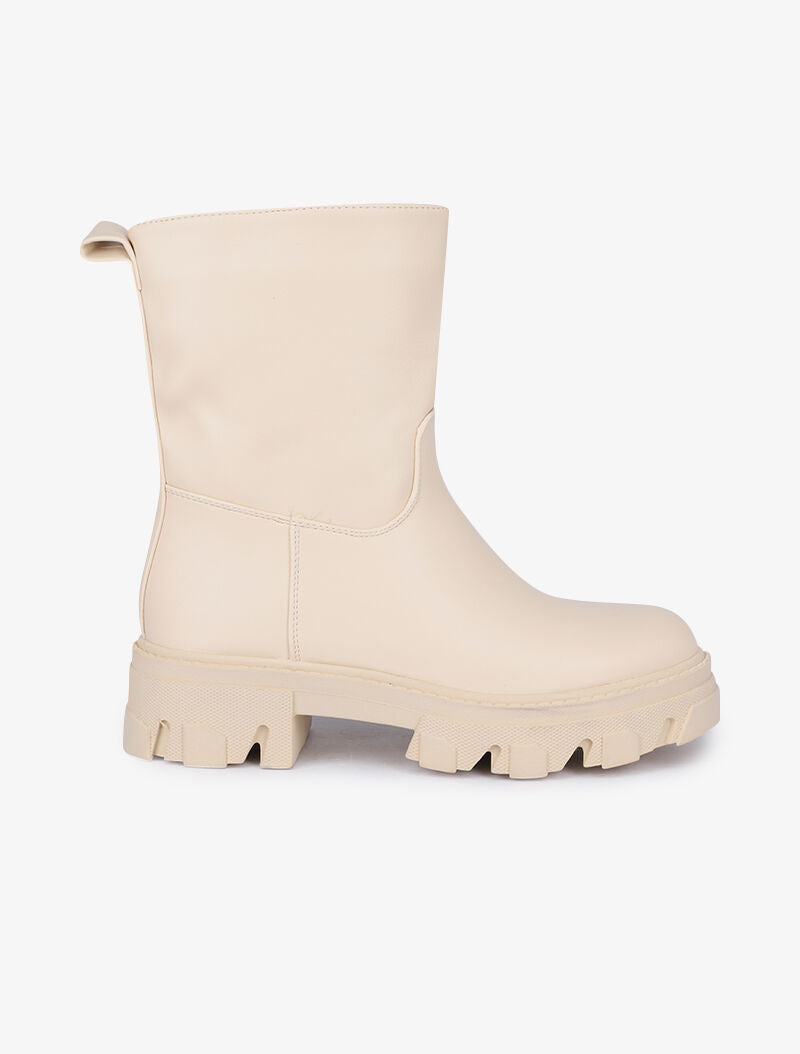 Boots montantes à semelles crantées - Beige - 1