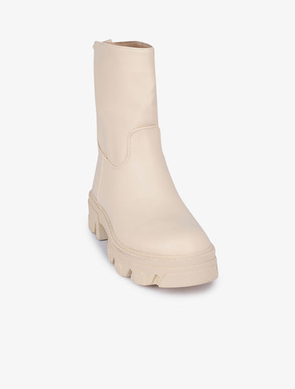 Boots montantes à semelles crantées - Beige - 2