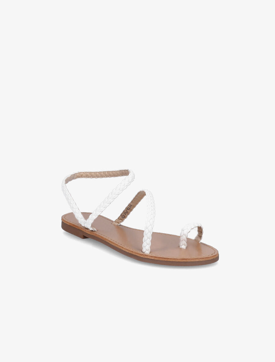 Nu-pieds en simili tressé - Blanc - 1