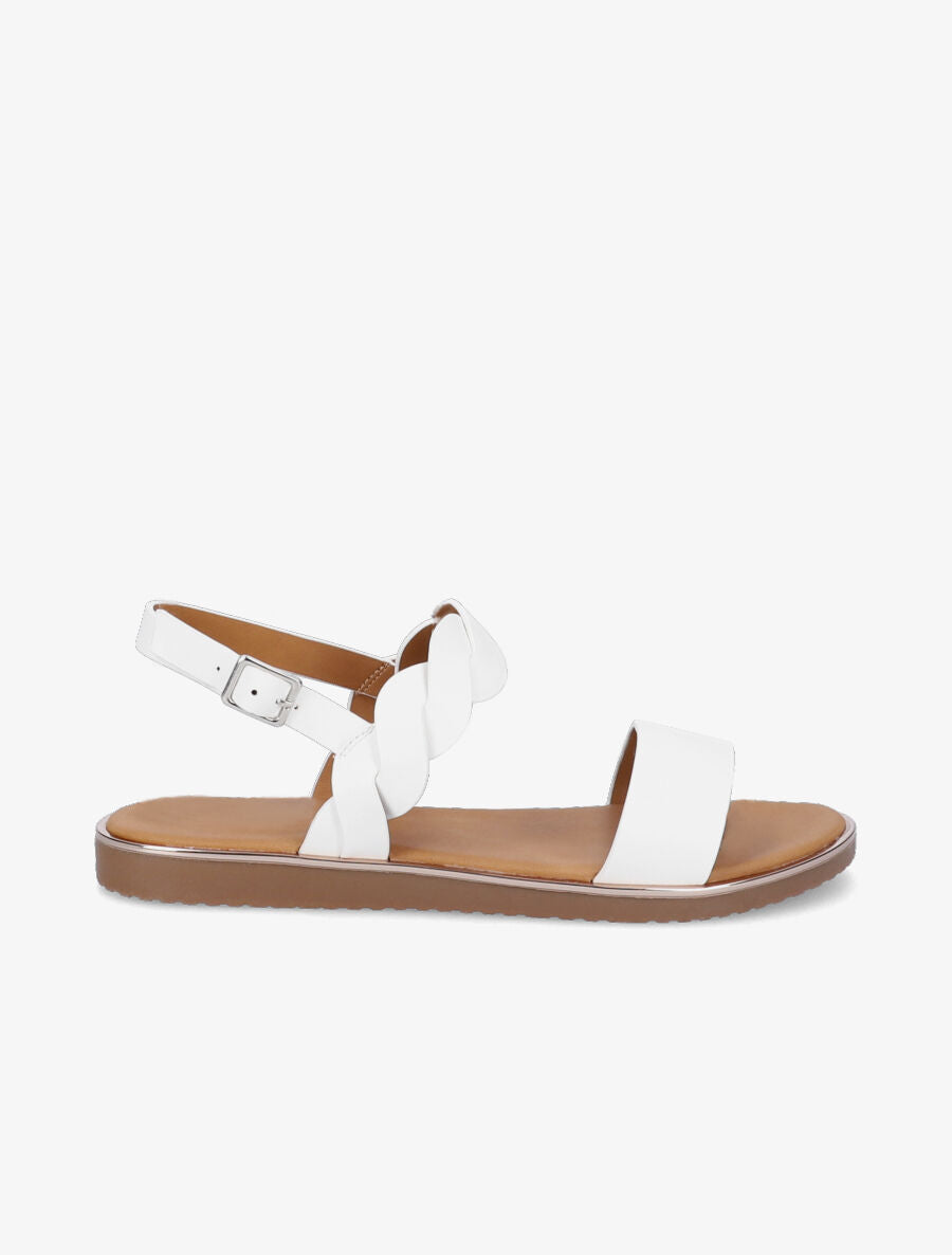 Nu-pieds en simili à bride tressée - Blanc - 2