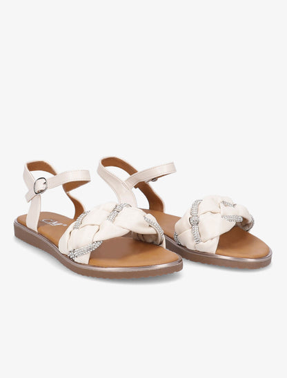 Nu-pieds à ganses ornées de strass - Beige - 4