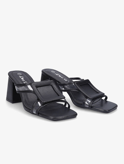 Mules à talon carré et à détail transparent - Noir - 4