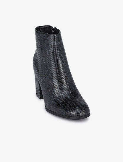 Bottines à talons effet python - Noir - 3