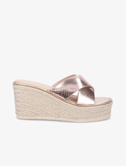 Mules compensées effet python - Rose gold - 1
