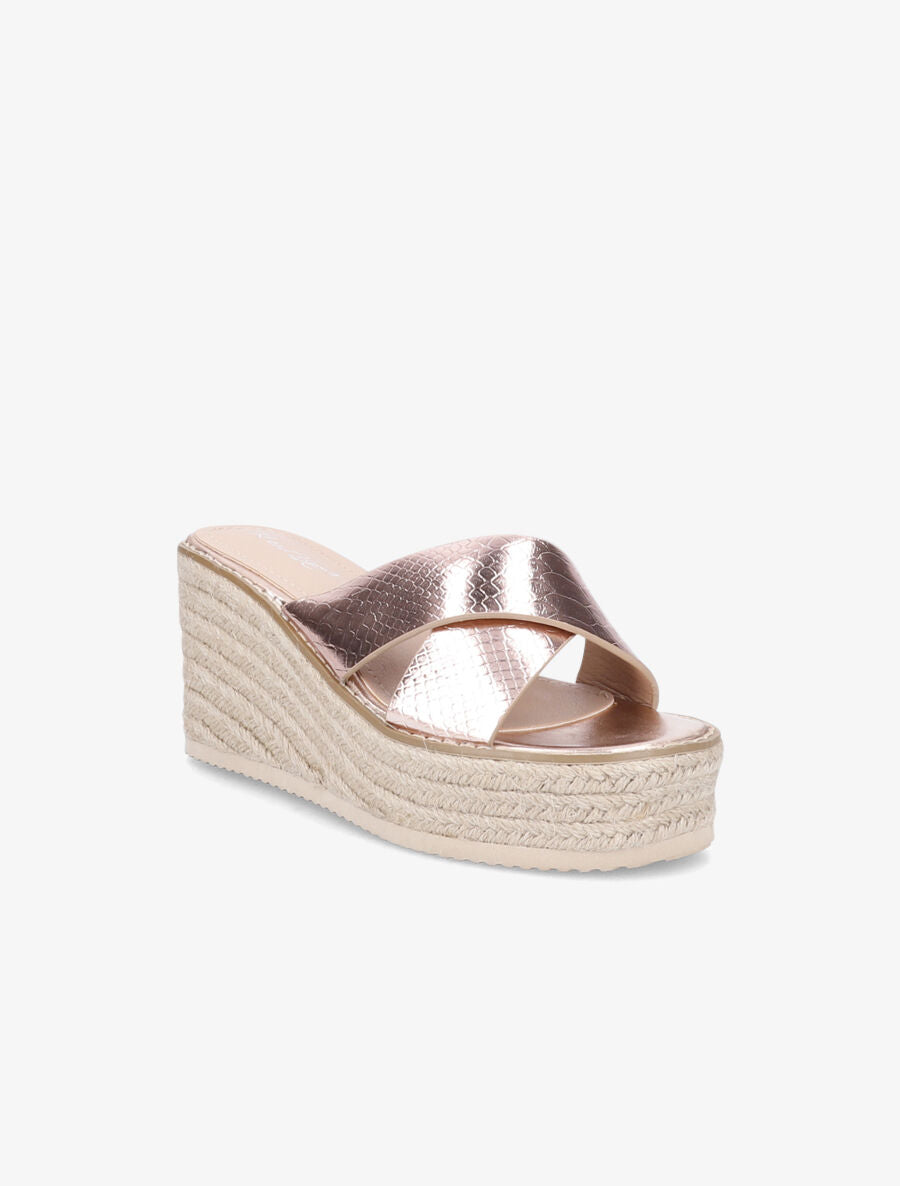 Mules compensées effet python - Rose gold - 2