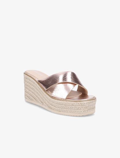 Mules compensées effet python - Rose gold - 2