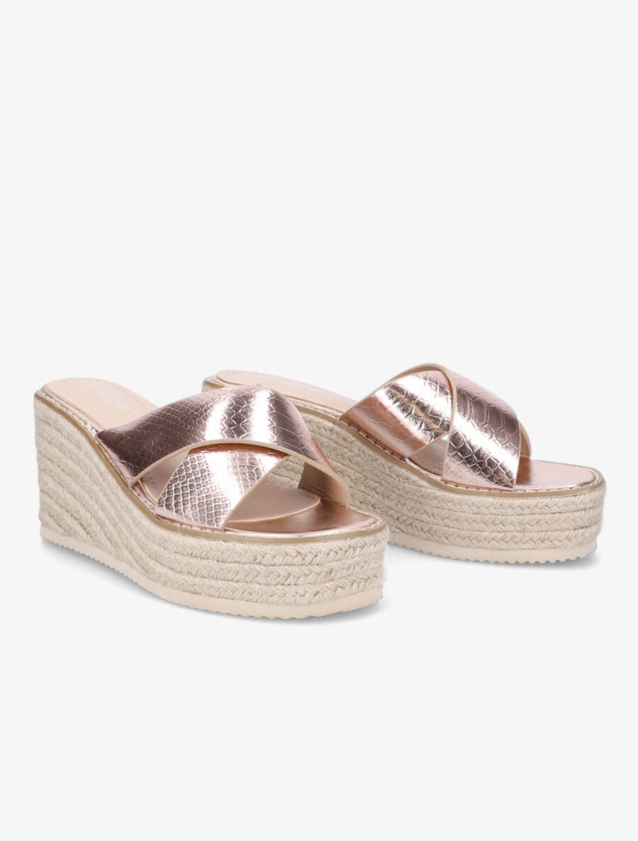Mules compensées effet python - Rose gold - 4