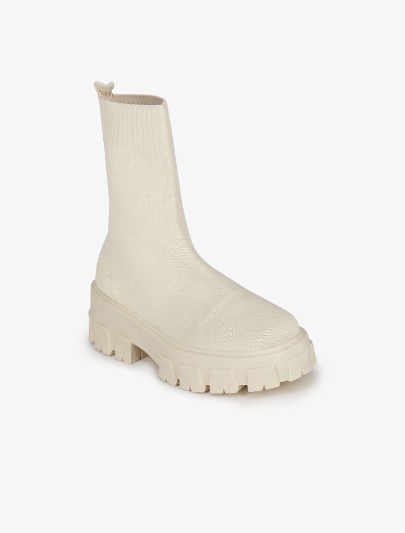 Bottines en tissu stretch à semelles crantées - Beige - 3