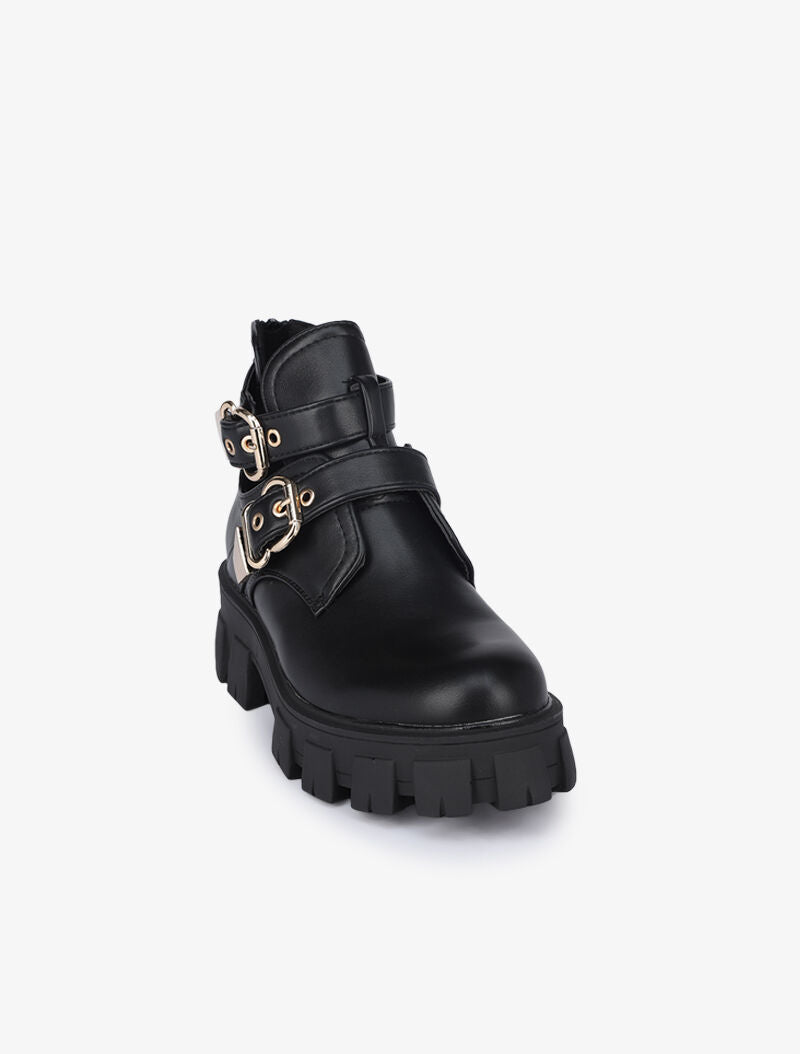 Boots à double sangles à boucles dorées - Noir - 3