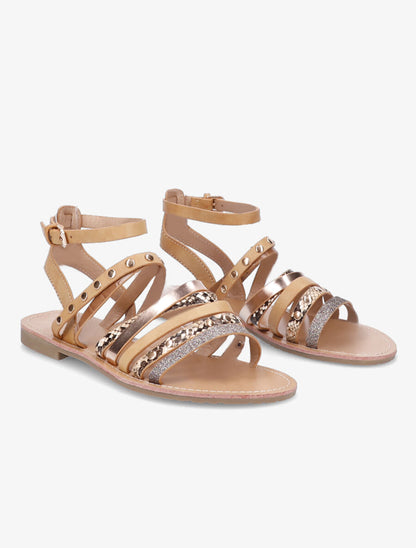 Sandales plates à multi brides stylisées - Camel - 4