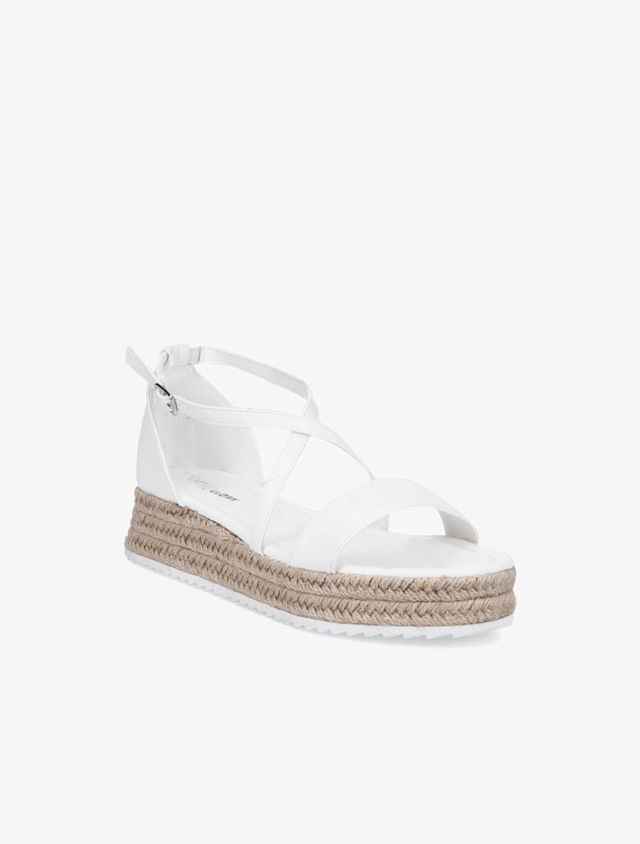 Nu-pieds en simili à plateforme en raphia - Blanc - 2