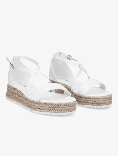 Nu-pieds en simili à plateforme en raphia - Blanc - 4