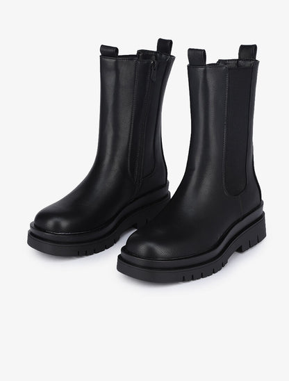 Boots montantes élastiquées à semelles crantées - Noir - 1