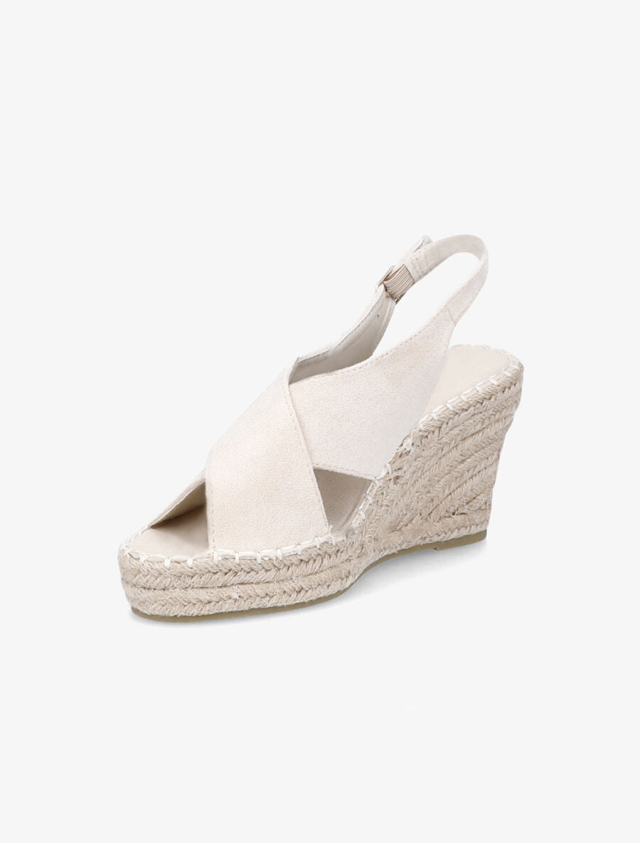 Sandales croisées à talon compensé - Beige - 3