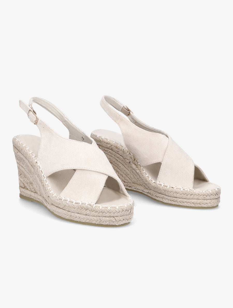 Sandales croisées à talon compensé - Beige - 4