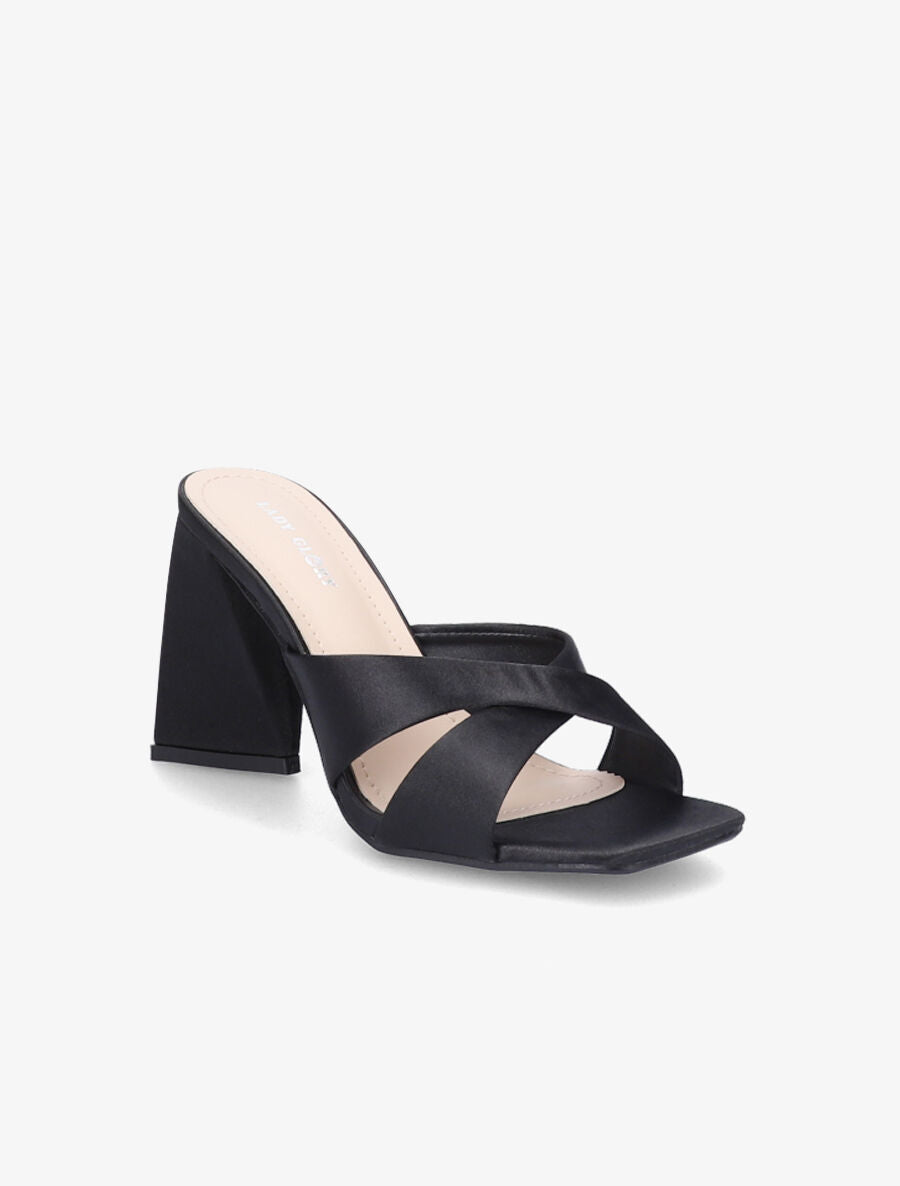 Mules satinées croisées - Noir - 2