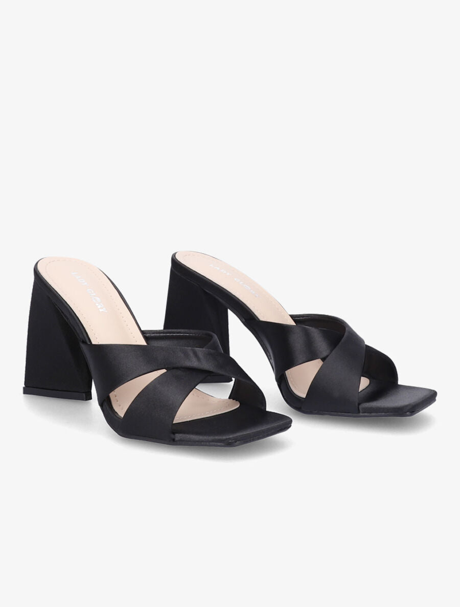 Mules satinées croisées - Noir - 4