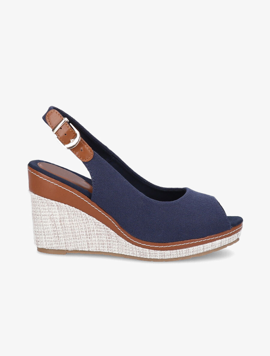 Sandales peep toe en toile - Marine - 1