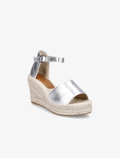 Sandales style espadrilles à talon compensé - Argent - 2