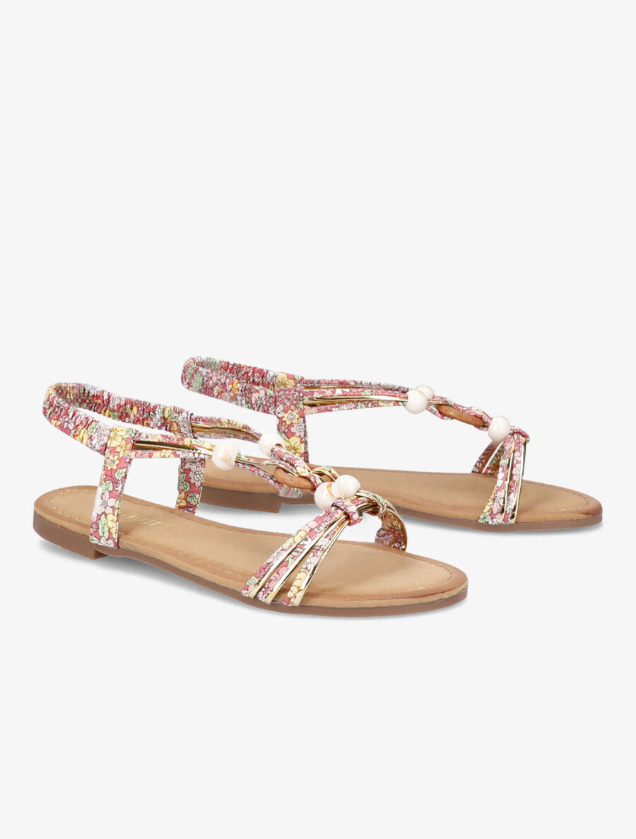 Nu-pieds à perles imprimé fleuri - Rose - 4