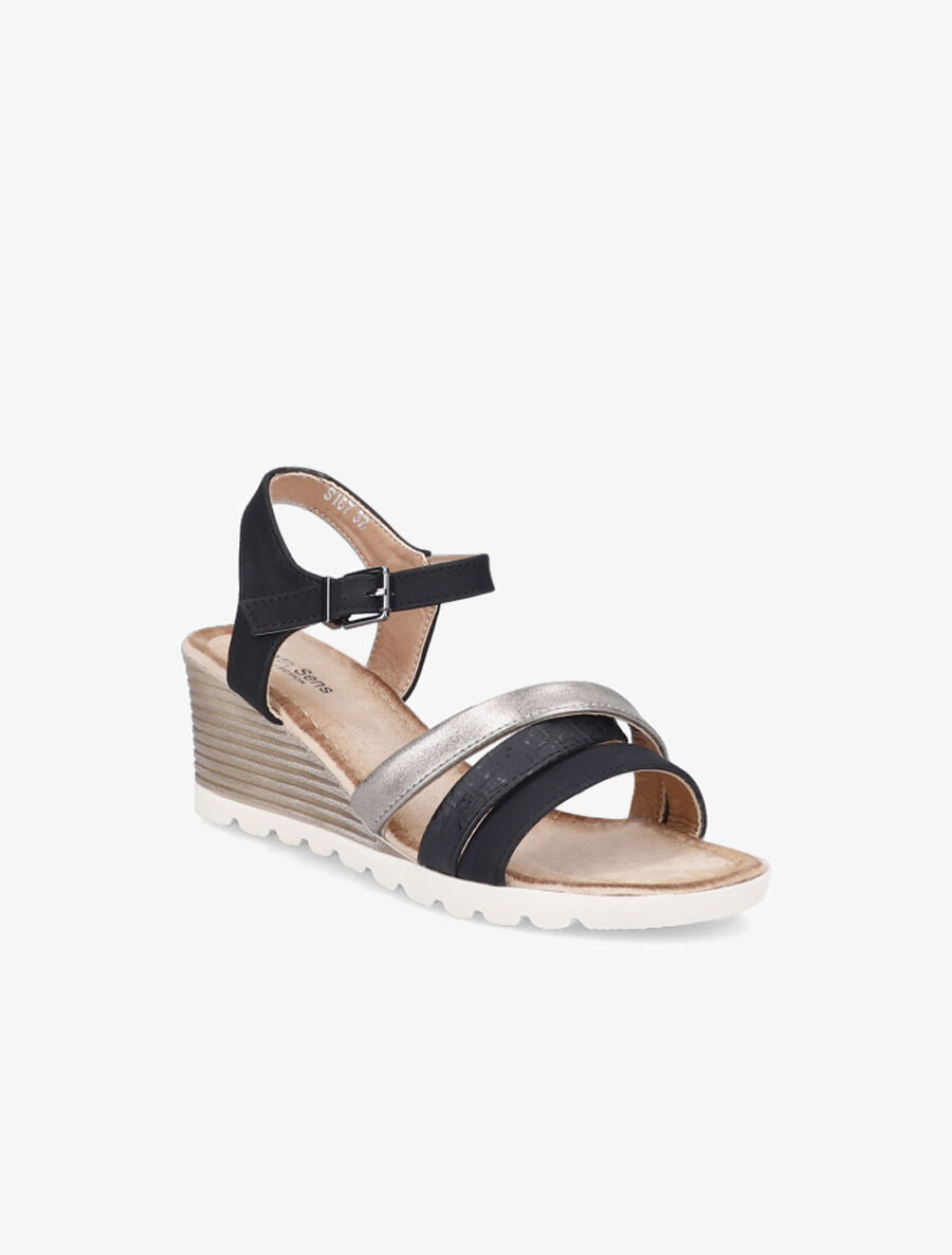 Sandales compensées à brides croisées et texturées - Noir - 2