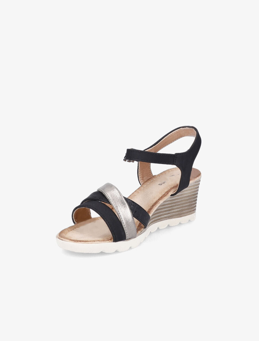 Sandales compensées à brides croisées et texturées - Noir - 3