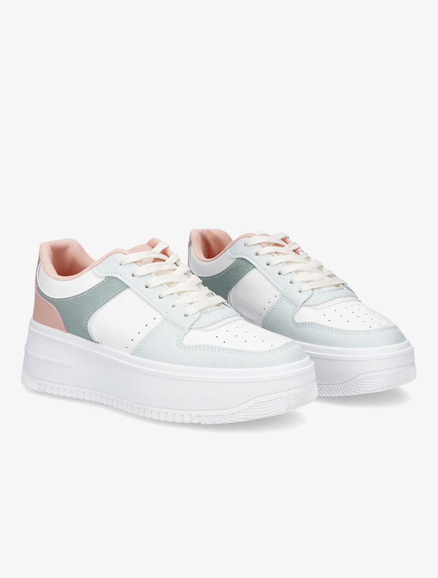 Sneakers en simili à plateforme - Vert - 4