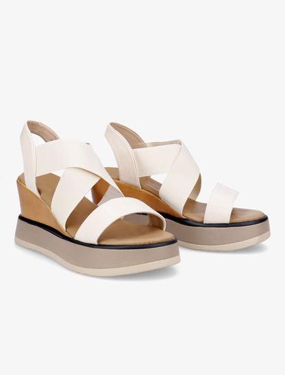 Sandales à talon compensé effet bois - Beige - 4