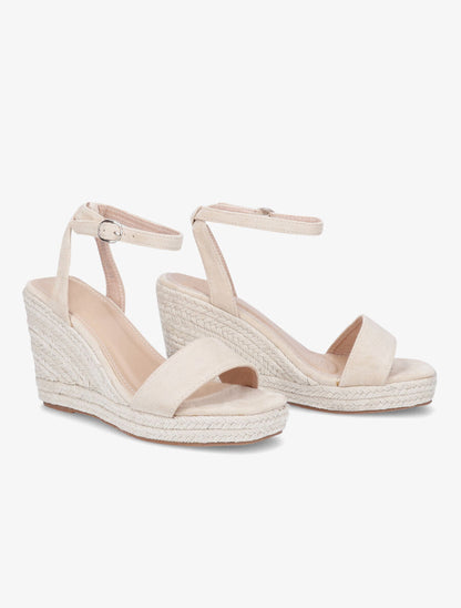Sandales classiques compensées en suédine - Beige - 4
