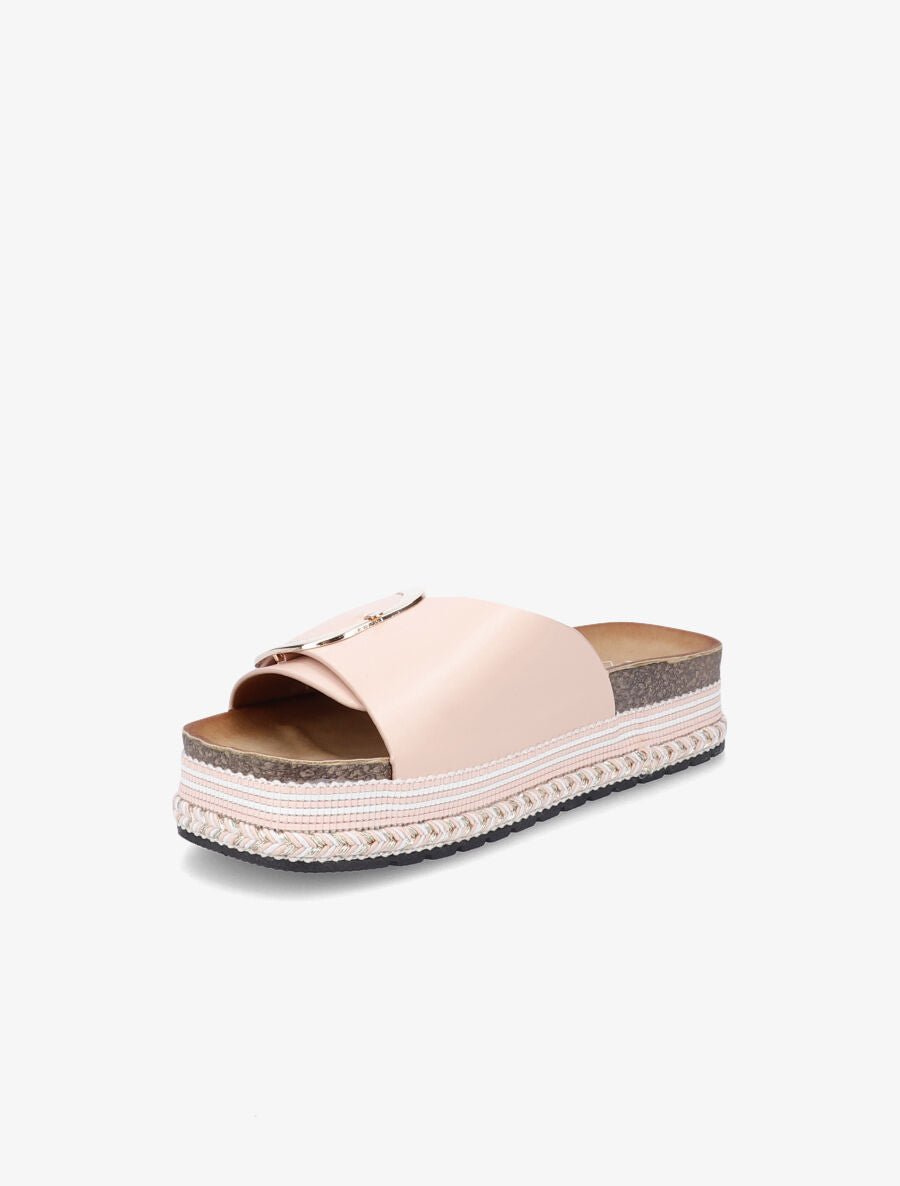 Claquettes à boucle et semelle plateforme - Rose - 3
