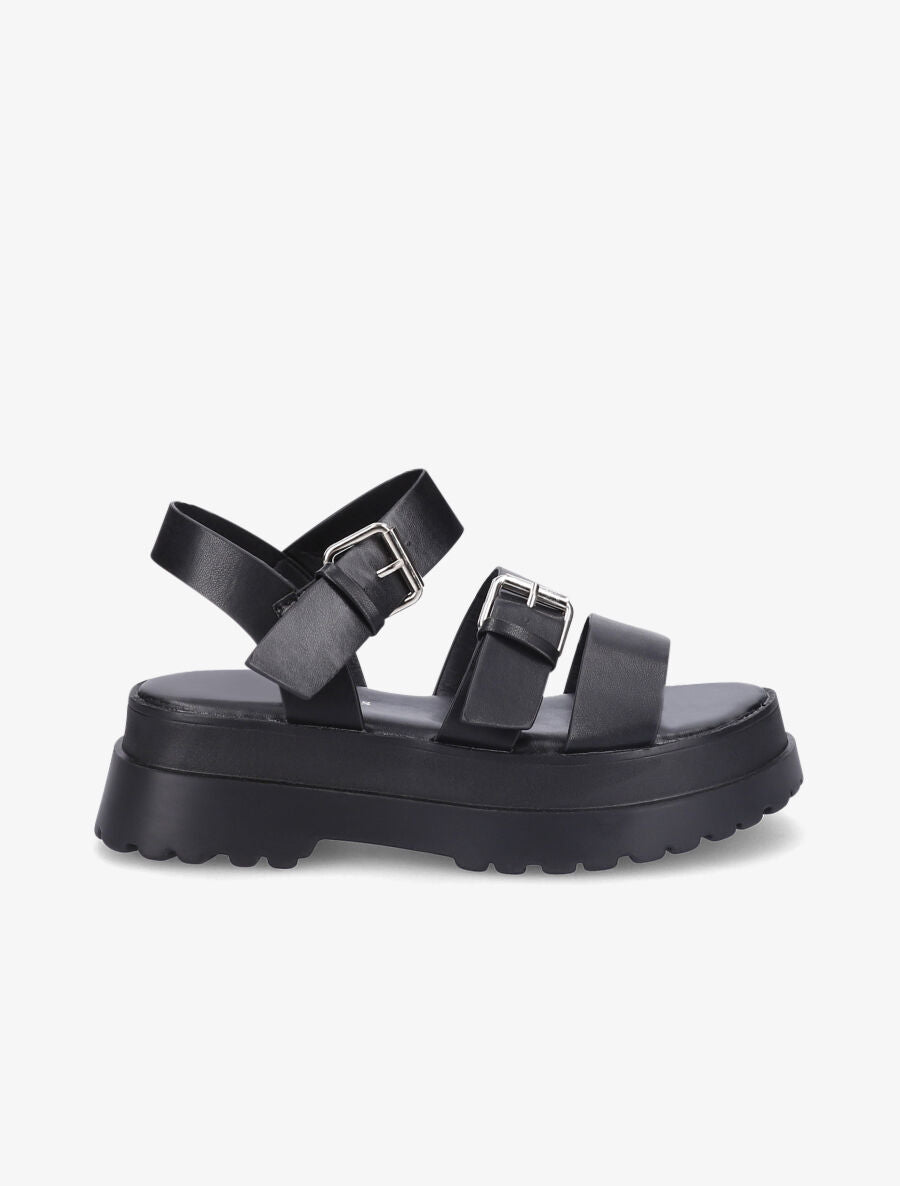 Nu-pieds à plateforme en simili - Noir - 1