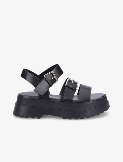 Nu-pieds à plateforme en simili - Noir - 1