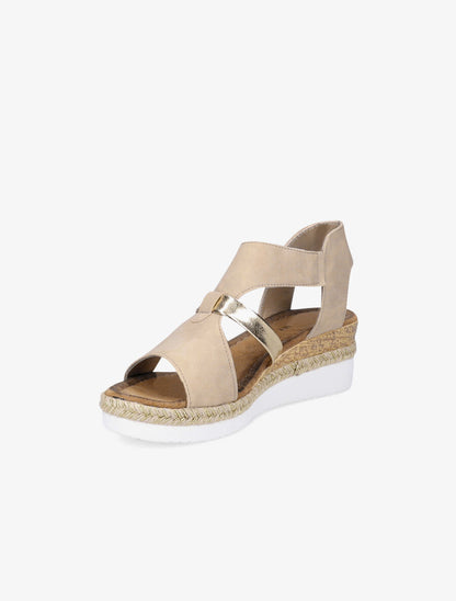Sandales compensées à ganse ajourée - Beige - 3