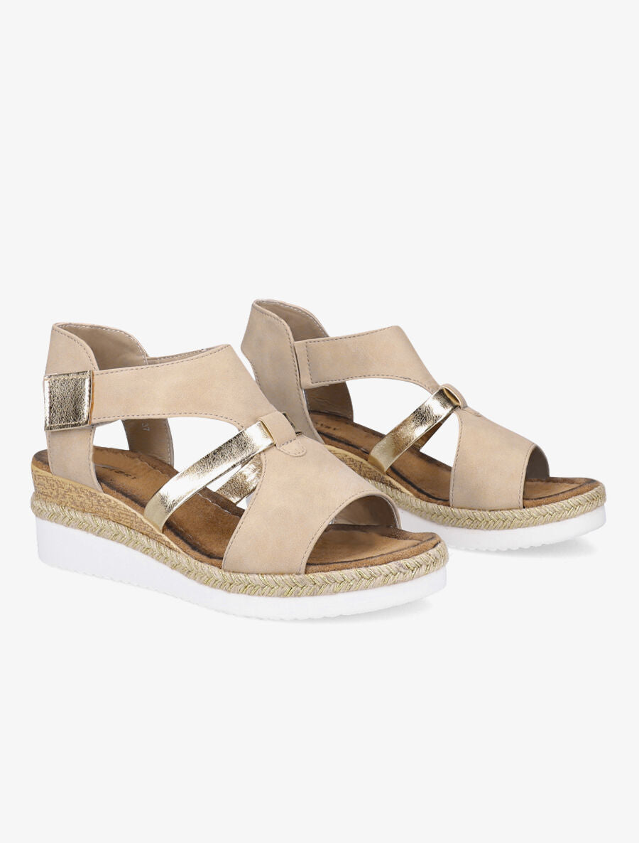 Sandales compensées à ganse ajourée - Beige - 4