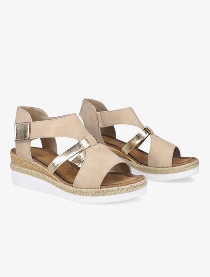 Sandales compensées à ganse ajourée - Beige - 4